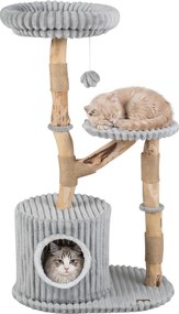Arranhador para Gatos, 56 x 41 x 105 cm, Tronco em Madeira Natural de Pereira, Cinzento