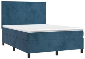 Cama box spring c/ colchão/LED 140x190 cm veludo azul-escuro