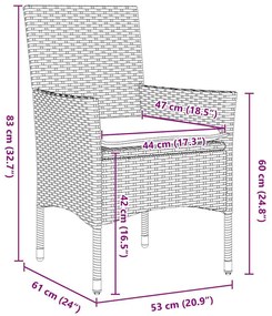 Conjunto de Jantar Jardim 7 Peças com Almofadas Bege de Rattan Sintéti