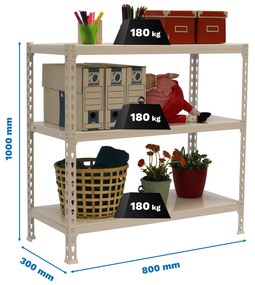 Estante com 3 Prateleiras METÁLICA SIMONCLICK MINI 3/300 1000 BRANCO/BRANCO Capacidade P/ prateleira 180 Kg Dimensões 1000x800x300 mm