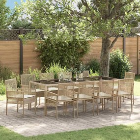 Conjunto de Jantar para Jardim 11 pcs Bege 250 x 100 x 75 cm