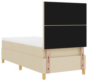 Cama com Molas Com Colchão &amp; LED Creme 100x200 cm Tecido