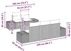 Conjunto de Sofá de Jardim com 6 Peças e Almofadas Cinzas em Rattan Si
