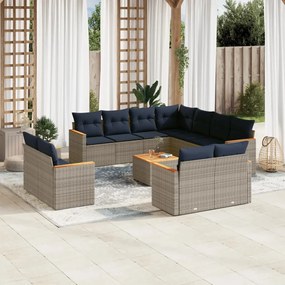 vidaXL 12 pcs conjunto sofás p/ jardim c/ almofadões vime PE cinzento