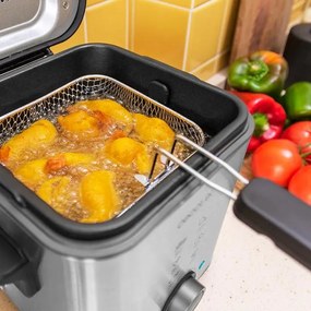 Fritadeira com óleo de 900 W, capacidade 1,5 L CleanFry Advance 1500 Inox, aço inoxidável, filtro OilClean, recipiente amovível, Tampa com janela
