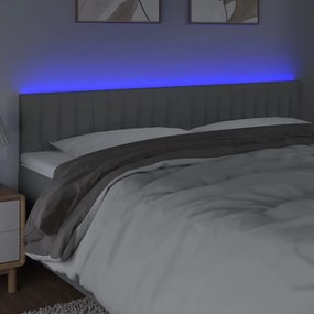 Cabeceira de cama c/luzes LED tecido 200x5x78/88 cm cinza-claro