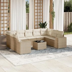 vidaXL 10 pcs conjunto de sofás p/ jardim com almofadões vime PE bege