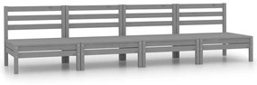 vidaXL Sofás de centro para jardim 4 pcs madeira pinho maciça cinzento