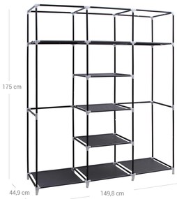 Guarda Roupa grande em tecido 150 x 175 x 45 cm Cinzento