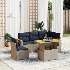 vidaXL 6 pcs conjunto sofás p/ jardim c/ almofadões vime PE cinzento