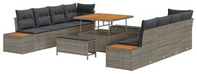 Conjunto de Sofá de Jardim vidaXL de 11 Peças com Almofadas Cinza em R