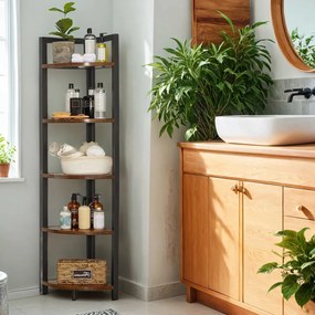 Estante de canto multifuncional 5 níveis 30 x 30 x 150 cm castanho-preto