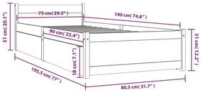 Estrutura cama de solteiro pequena c/ gavetas 75x190 cm branco