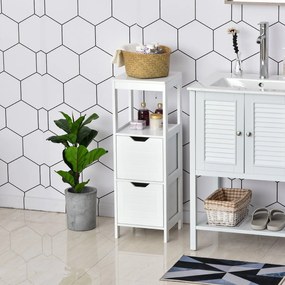 Kleankin Armário de banheiro com prateleira aberta 2 gavetas 30x30x89 cm Branco