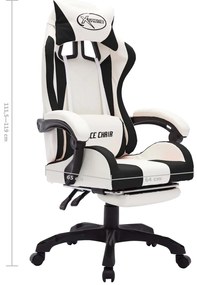 Cadeira estilo corrida luzes LED RGB couro artif. preto/branco