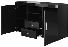 Aparador Manvy de 140cm - Preto Brilhante - Design Moderno