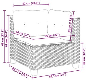 6 pcs conjunto de sofás p/ jardim com almofadões vime PE bege