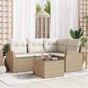 vidaXL Conjunto de Sofá de Jardim de 5 Peças com Almofadas em Vime Marrom