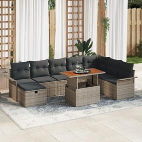 Conjunto de Sofá de Jardim de 9 Peças com Almofadas Cinza Rattan Polie