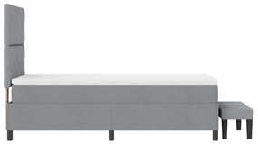 Cama Box Spring com Colchão &amp; Banco Cinza Claro 90x190 cm Tecido