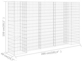 Gabião em forma de H fio de aço 260x40x150 cm