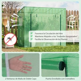 Mini estufa portátil com cobertura PE Estrutura metálica Porta de enrolar com fecho de correr Ecrã de camada dupla 200 x 77 x 169 cm verde