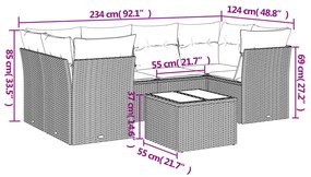 7 pcs conjunto de sofás p/ jardim c/ almofadões vime PE preto