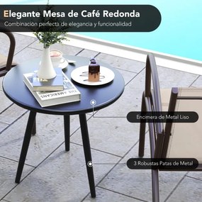 Conjunto jardim de 3 peças com 2 cadeiras com assento em tecido curvo e mesa de café redonda 81 x 63 x 73 cm Castanho claro