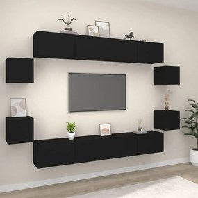 vidaXL Conjunto móveis de TV 8 pcs madeira processada preto