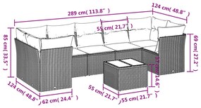 8 pcs conj. sofás jardim c/ almofadões vime PE cinzento-claro