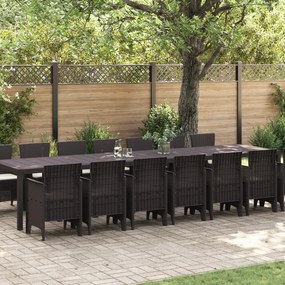 Conjunto de Jantar de 15 Peças para o Jardim com Almofadas Castanho Rattan Sintético