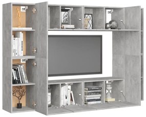 8 pcs conjunto de móveis de TV contraplacado cinzento cimento