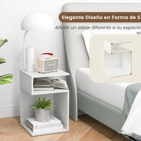 Mesa de cabeceira Mesa lateral em forma de S Sofá Mesa com 2 compartimentos abertos para sala 33 x 33 x 50 cm Branco