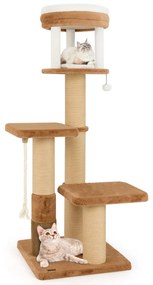 Arranhador para gatos 164 cm Poleiro almofadado Cama para gatos amovível Plataformas de salto Corda de sisal Castanho