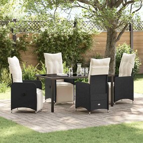 vidaXL Conjunto de Jantar de Jardim 5 Peças com Almofadas, Rattan Sintético Preto