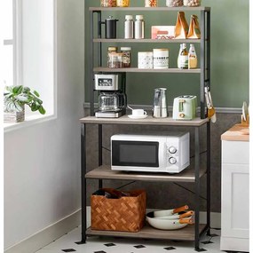 Armário de cozinha com prateleiras e ganchos Design industrial 40 x 80 x 167 cm greige-preto
