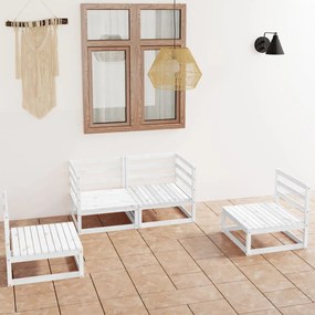 4 pcs conjunto lounge de jardim pinho maciço branco