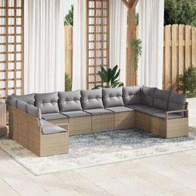 Conjunto de Sofá de Jardim vidaXL com 10 Peças e Almofadas Bege Rattan