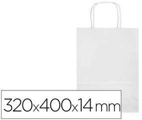 Saco de Papel Basika Celulose Branco L com Asa Torcida 320x400x14 mm