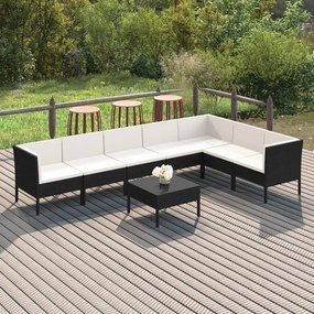 vidaXL 8 pcs conjunto lounge de jardim c/ almofadões vime PE preto