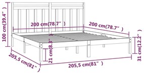 Estrutura de cama 200x200 cm madeira maciça cinzento