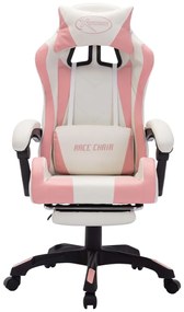Cadeira estilo corrida c/ luzes LED RGB couro arti. rosa/branco