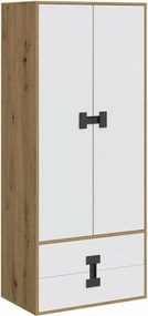 Roupeiro Florevi 113, Carvalho Artisan, Mate branco, 191x80x50cm, 75.2 kg, Portas para roupeiro: Com dobradiças, Número de prateleiras: 3, Número de prateleiras: 3