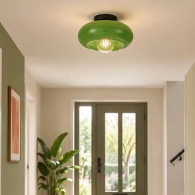 Candeeiro de Teto Retro Preto com Vidro Verde 30cm - Glaze