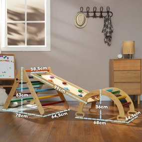 Triângulo de Escalada de Madeira 5 em 1 Escada para Crianças de 18-48 Meses com Rampa e Arco de Escalada 178x64,5x63 cm Multicor