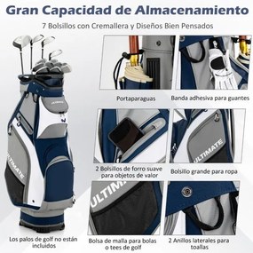 Saco para golfe Bolsa leve e portátil com 14 divisórias, 7 bolsos, capa para chuva, 42 x 31 x 91,5 cm Azul Marinho + Cinza
