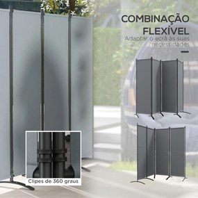 Biombo Separador de Ambientes de 4 Painéis Biombo Dobrável 221x172 cm com Pés Largos para Terraço Pátio Jardim Cinza Escuro