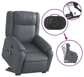 Poltrona massagens reclinável elevatória couro artif. cinzento