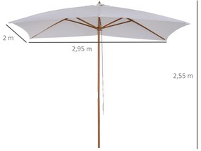 Chapéu de Sol de Jardim com Sistema de Poleia Teto Ventilado e Mastro de Madeira para Exterior 2,95x2x2,55m Branco