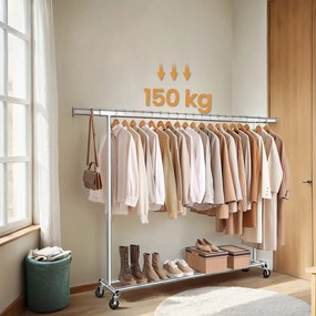 Guarda roupa 45 x (160-200) x 161,5 cm com rodas de cor prateada